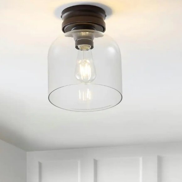 Domenic 7.75 in. Oil Rubbed Bronze Metal/Glass LED Flush Mount by JONATHAN Y - Picture 1 of 7